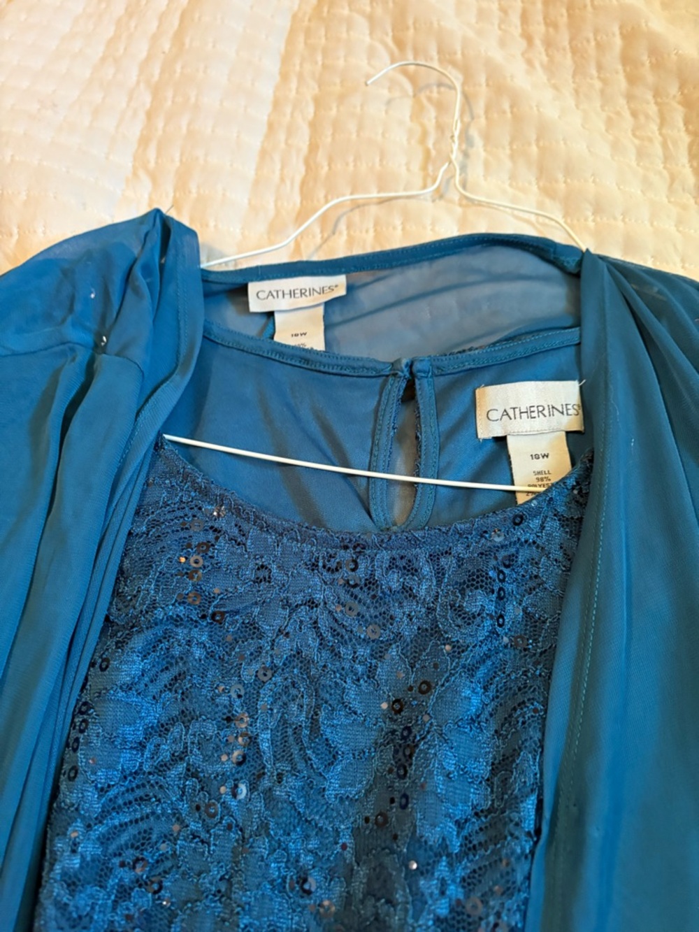 Catherines Teal Lace & Sequin Chemise Top - Picture 3 of 3